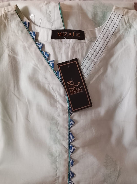 "Coastal Breeze Baby Blue Printed Kurti -  Pearl Sleeve Detail | Mizaj "