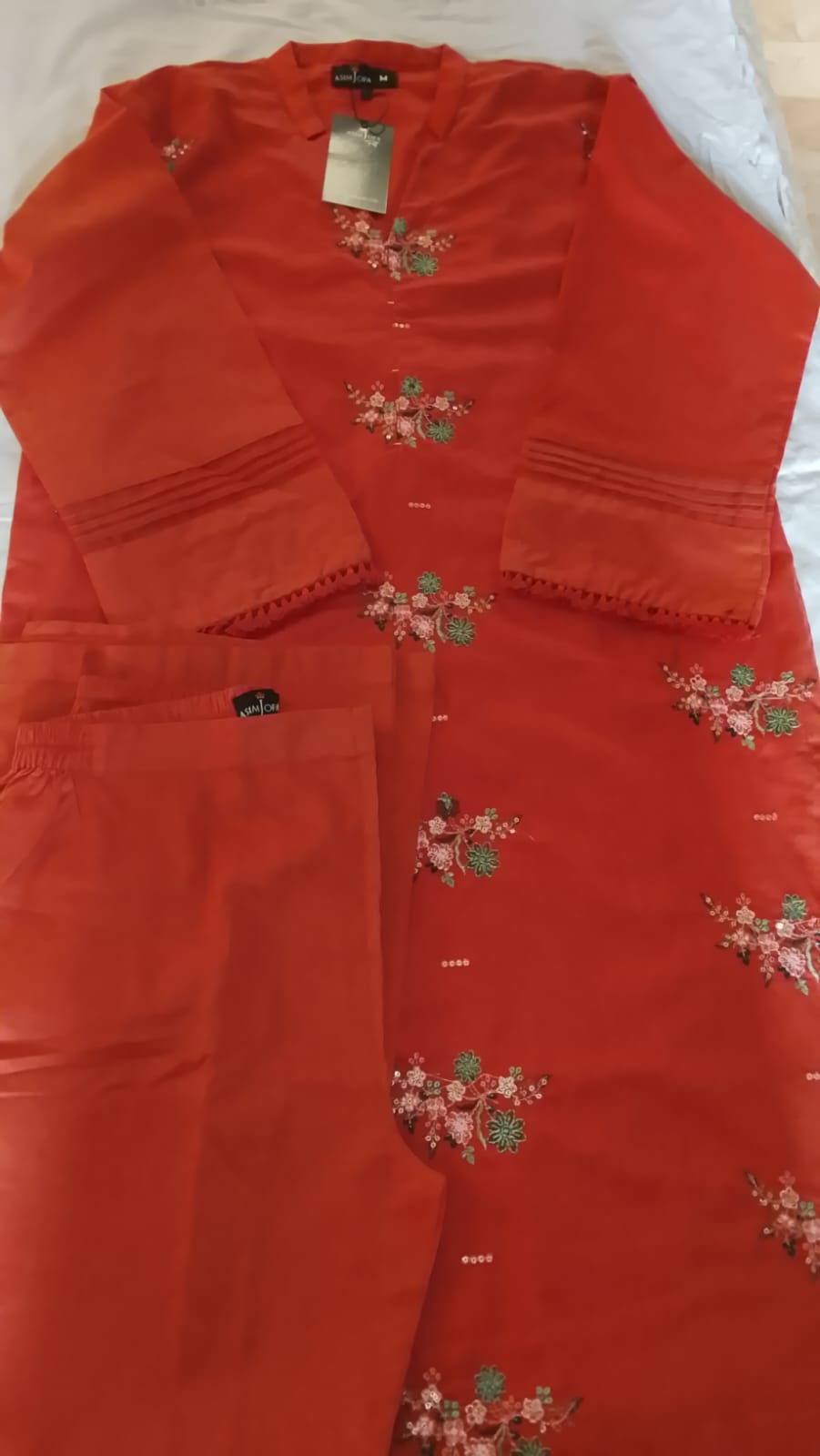 "Rust Bloom Embroidery Kurti Set- Asim Jofa 2-Piece | Festive Wear"
