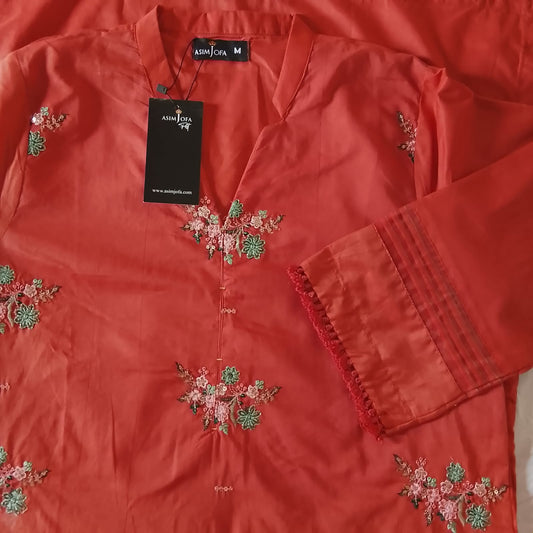 "Rust Bloom Embroidery Kurti Set- Asim Jofa 2-Piece | Festive Wear"